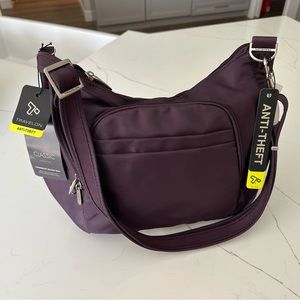 Travelon Classic Crossbody Bucket Bag NWT Aubergine